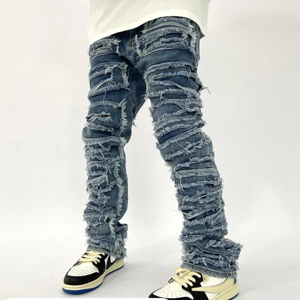 Men's ripped straight leg jeans
