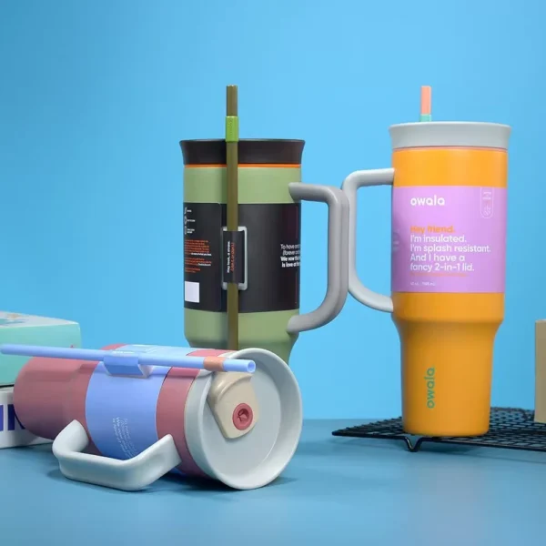Owala Free Sip insulated stainless steel water bottle in multiple colors and sizes.