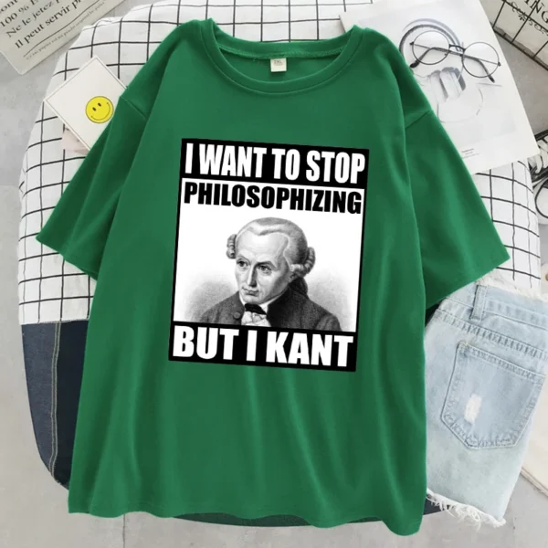 Woman wearing funny Kant philosophy meme t-shirt | Soft casual women's tee