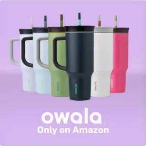 Owala Free Sip 40 oz stainless steel water bottle with straw lid.