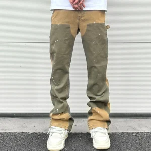 Men's splash ink patchwork Y2K baggy jeans