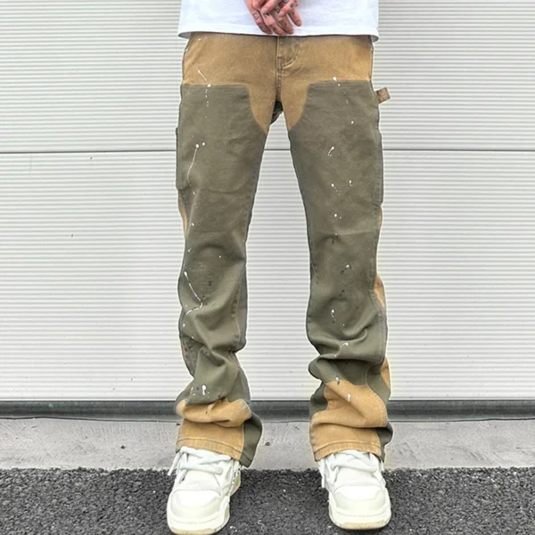 Men's splash ink patchwork Y2K baggy jeans
