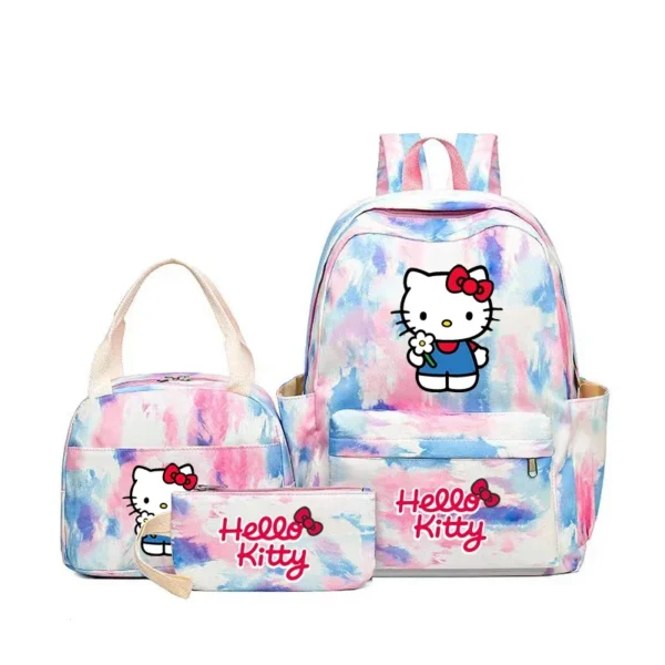 MINISO Kuromi and Cinnamoroll large capacity nylon backpack set with matching lunch bag and pencil case.