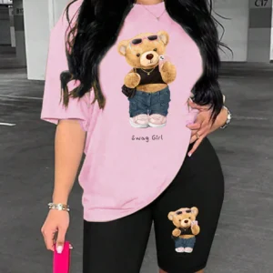 Cute Plush Bear Women's Two-Piece Short Set