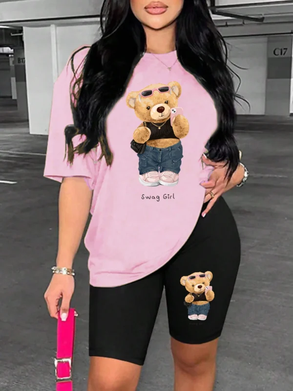 Cute Plush Bear Women's Two-Piece Short Set
