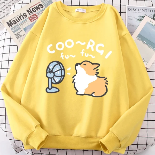 Cute Windblown Corgi design on a unisex crewneck sweatshirt.