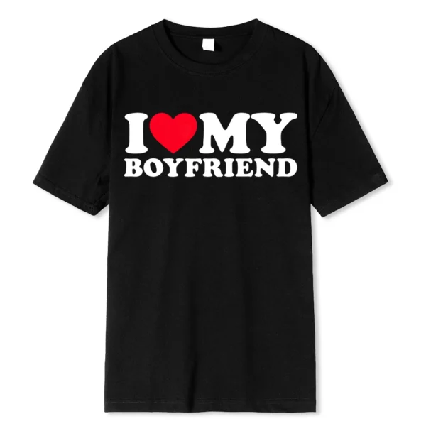 Funny couple t-shirt with 'I Love My BF/GF So Stay Away' message printed on the front.
