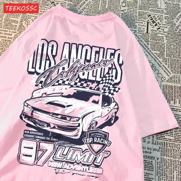 Loose fit t-shirt featuring a vibrant cartoon racing car graphic print.