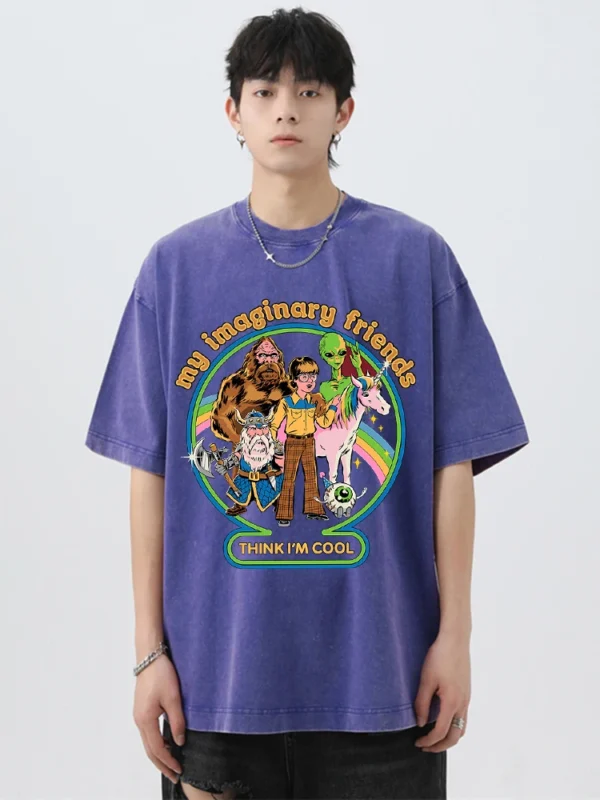 My Imaginary Friends Think I'm Cool" Retro Washed Men's T-Shirt