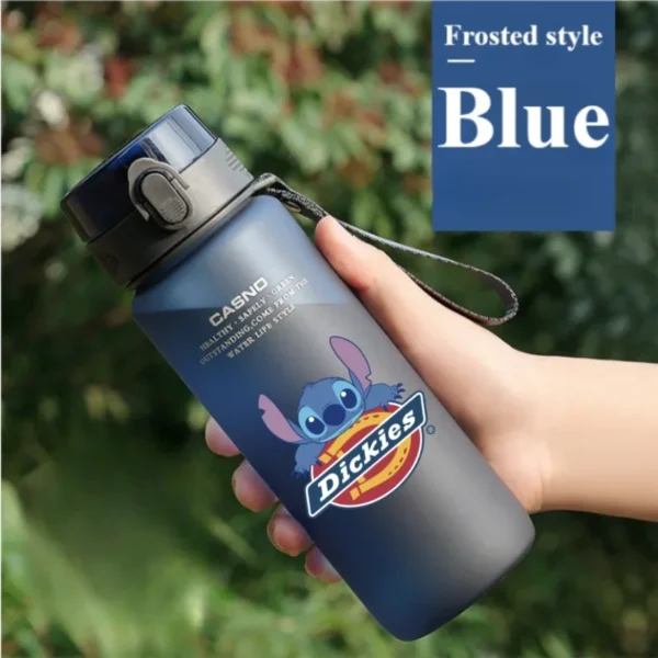 Large 1000ML clear plastic water bottle with blue Stitch and pink Angel Lilo & Stitch cartoon characters design. Portable drink cup.