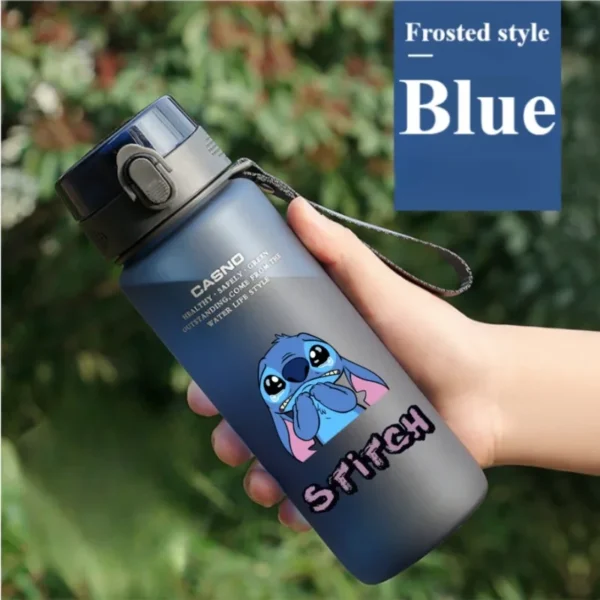 Large 1000ML clear plastic water bottle with blue Stitch and pink Angel Lilo & Stitch cartoon characters design. Portable drink cup.
