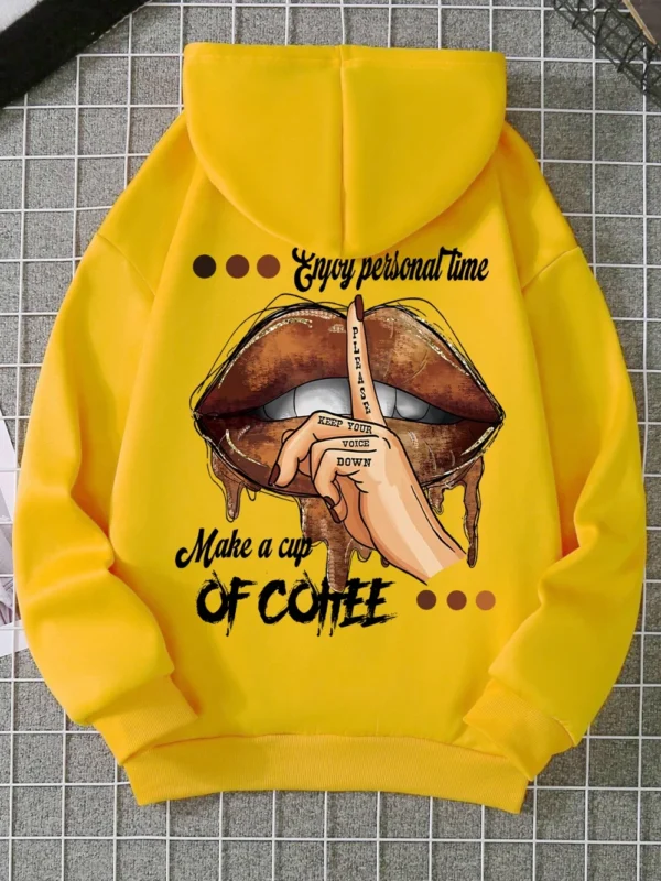 Women's soft fleece hoodie with "Make A Cup Of Coffee Dirty Little Secret" print.