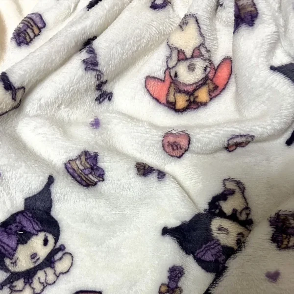 Warm women's plush flannel Hello Kitty pajama set with character print