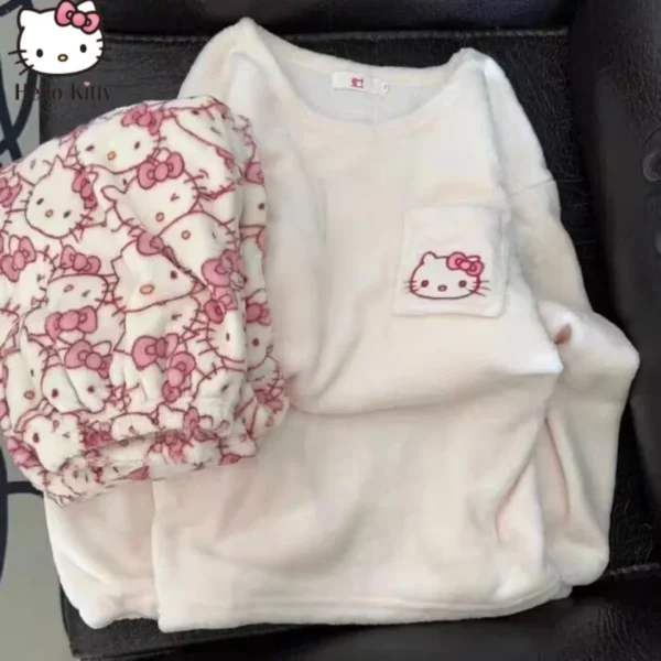 Hello Kitty women's warm winter flannel velvet pajama set - pink Sanrio sleepwear