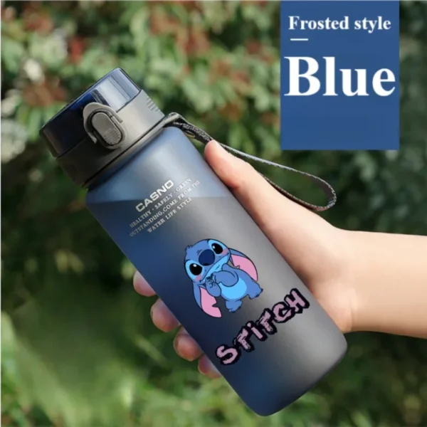 Large 1000ML clear plastic water bottle with blue Stitch and pink Angel Lilo & Stitch cartoon characters design. Portable drink cup.