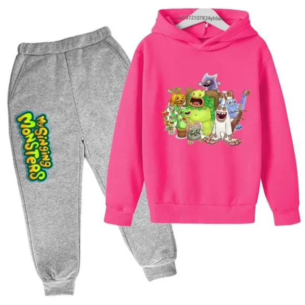 Kids My Singing Monsters tracksuit set featuring character print hoodie and matching pants for boys and girls ages 3-14. ```