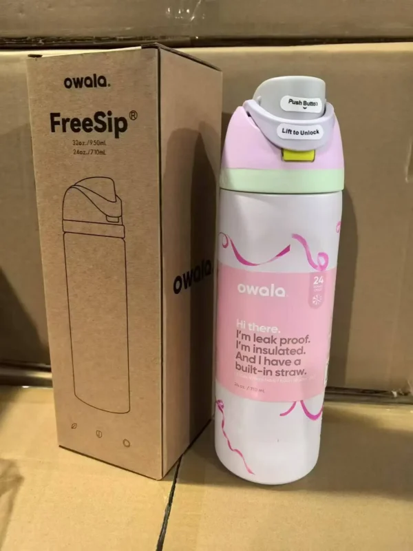 Owala Free Sip insulated stainless steel water bottle with Free-Sip lid. Available in 32oz & 40oz.