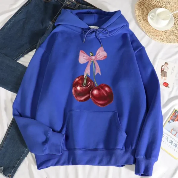 Women's Cherry Print Fleece Hoodie for Fall
