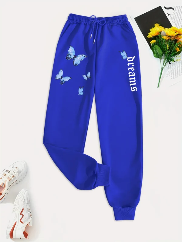 Women's butterfly print hip hop sweatpants for autumn/winter.