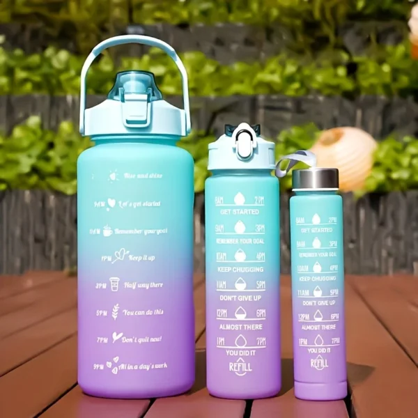 2L motivational plastic water bottle with time markers and leakproof lid for tracking daily hydration.
