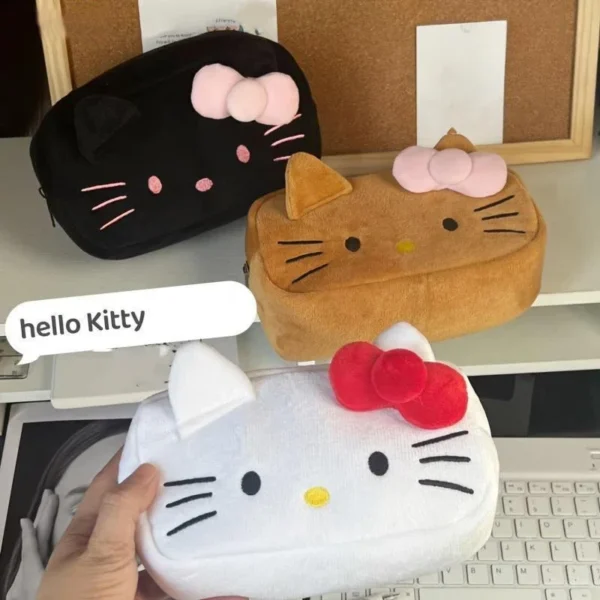 MINISO cute flannel pouch featuring Hello Kitty and Cinnamoroll cartoon design.