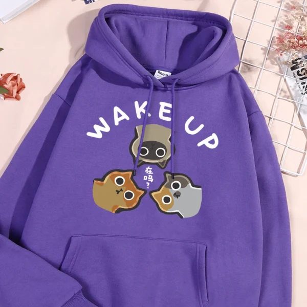 Wake Up 3 Onlookers of Cats Fleece Hoodie