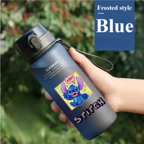 Large 1000ML clear plastic water bottle with blue Stitch and pink Angel Lilo & Stitch cartoon characters design. Portable drink cup.