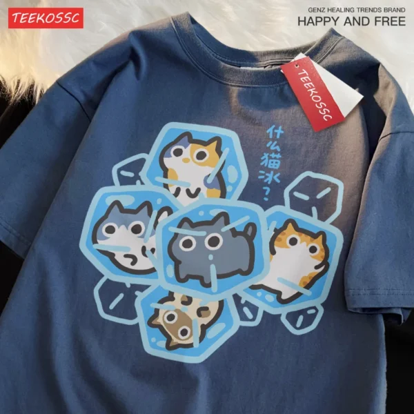 Soft gray cotton unisex t-shirt with a funny cat graphic print.
