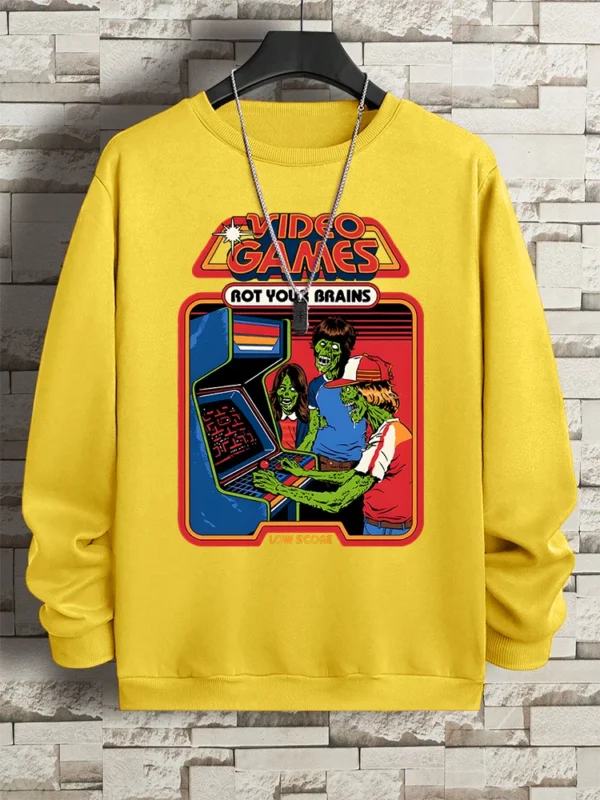 Retro "Video Games Rot Your Brains" comics hoody for men.