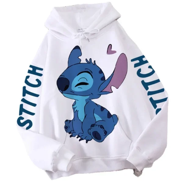 Disney hoodie featuring cute cartoon graphic of Stitch and Angel. Unisex pullover style with front pocket.