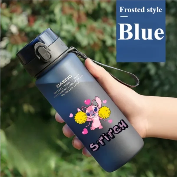 Large 1000ML clear plastic water bottle with blue Stitch and pink Angel Lilo & Stitch cartoon characters design. Portable drink cup.
