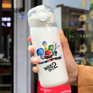 Colorful kids water bottle featuring Disney Pixar Inside Out 2 characters Joy