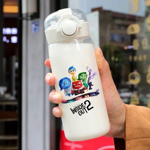 Colorful kids water bottle featuring Disney Pixar Inside Out 2 characters Joy