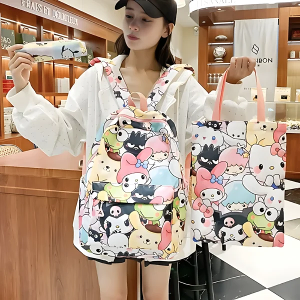 includes main backpack and matching pencil case on white background.