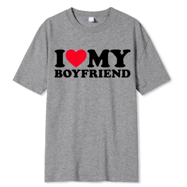 Funny couple t-shirt with 'I Love My BF/GF So Stay Away' message printed on the front.