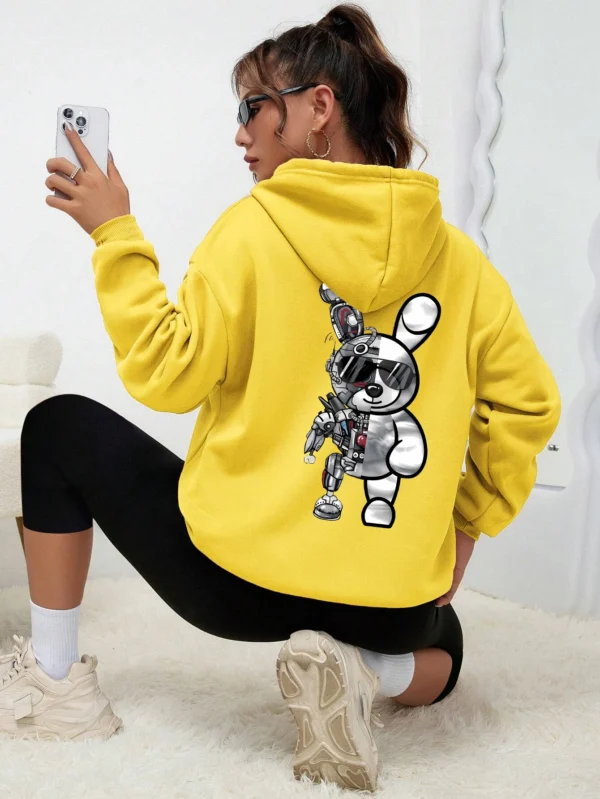 Women's Robot Rabbit Cartoon Print Fleece Hoodie