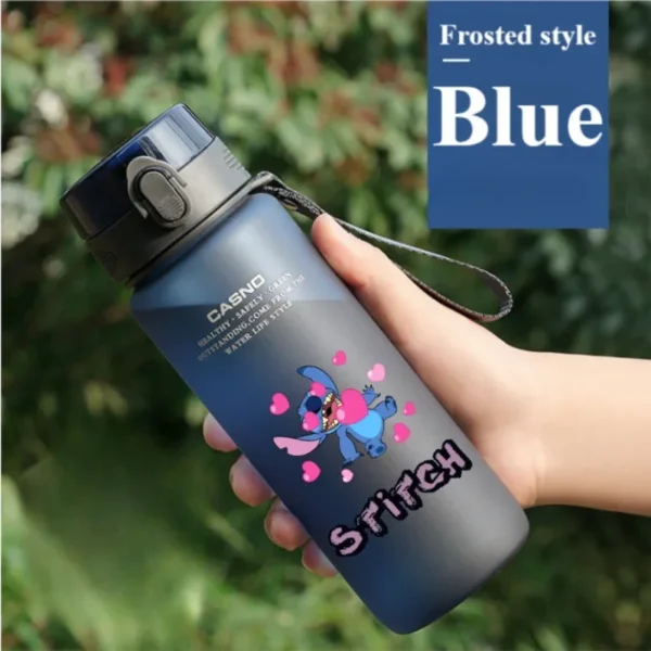 Large 1000ML clear plastic water bottle with blue Stitch and pink Angel Lilo & Stitch cartoon characters design. Portable drink cup.