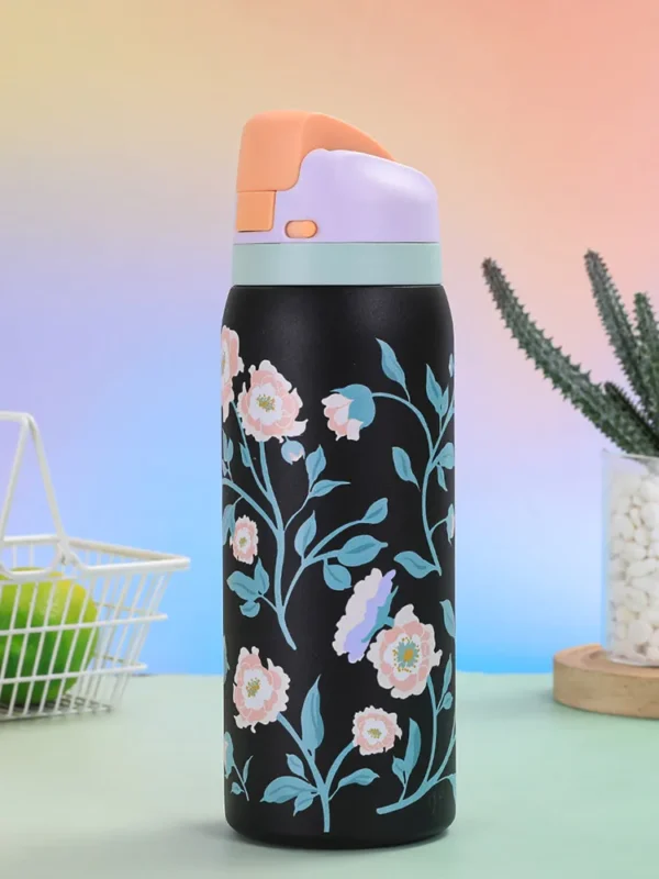 Cartoon insulated stainless steel water bottle with temperature display. BPA-free and eco-friendly.