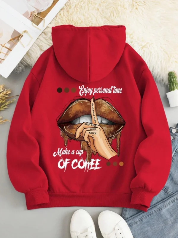 Women's soft fleece hoodie with "Make A Cup Of Coffee Dirty Little Secret" print.