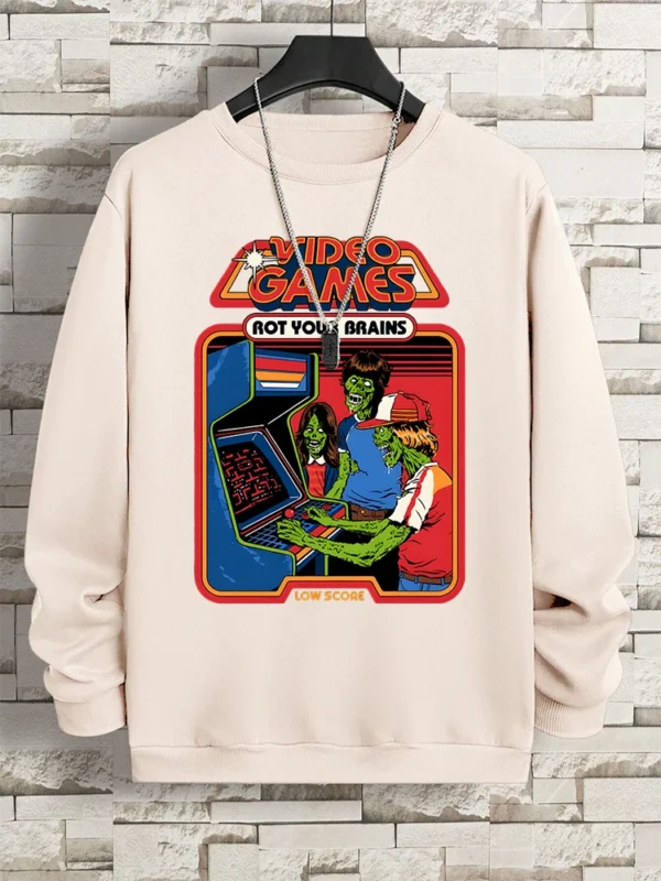 Retro "Video Games Rot Your Brains" comics hoody for men.