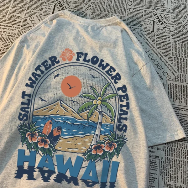 Salt Water Flower Petals Hawaiian T-Shirt for Men and Women