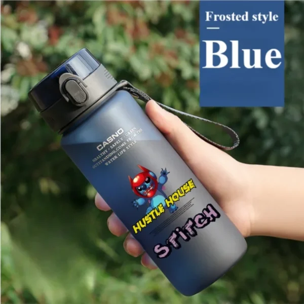 Large 1000ML clear plastic water bottle with blue Stitch and pink Angel Lilo & Stitch cartoon characters design. Portable drink cup.