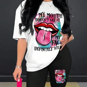 Women's "My Mouth Doesn't Say It" two-piece summer outfit