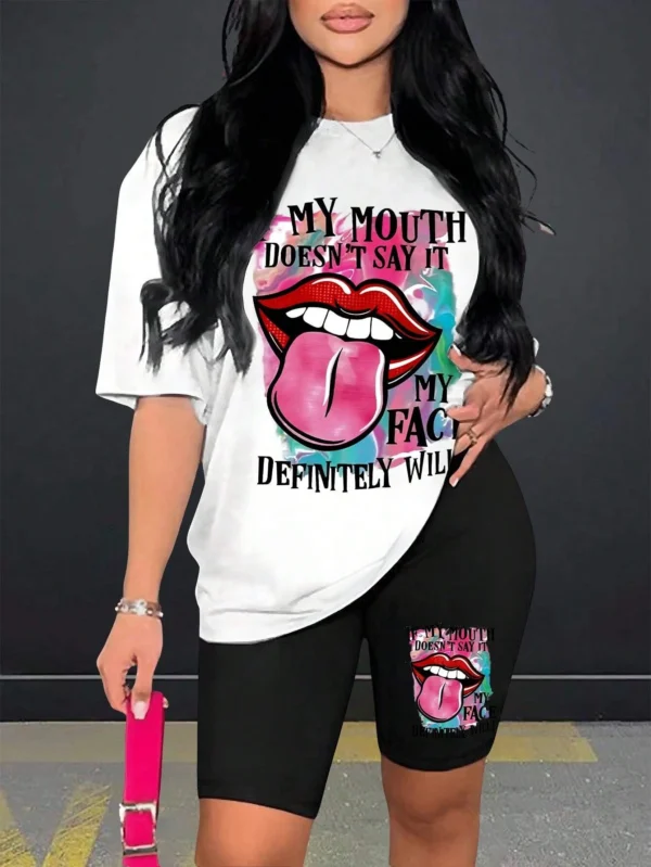 Women's "My Mouth Doesn't Say It" two-piece summer outfit
