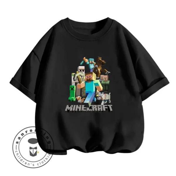 Kids' long sleeve O-neck T-shirt with Minecraft character graphic print. Unisex children's gaming top.
