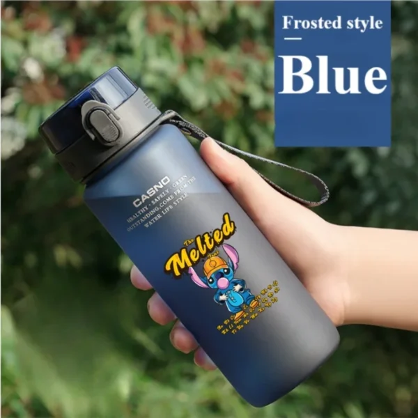 Large 1000ML clear plastic water bottle with blue Stitch and pink Angel Lilo & Stitch cartoon characters design. Portable drink cup.