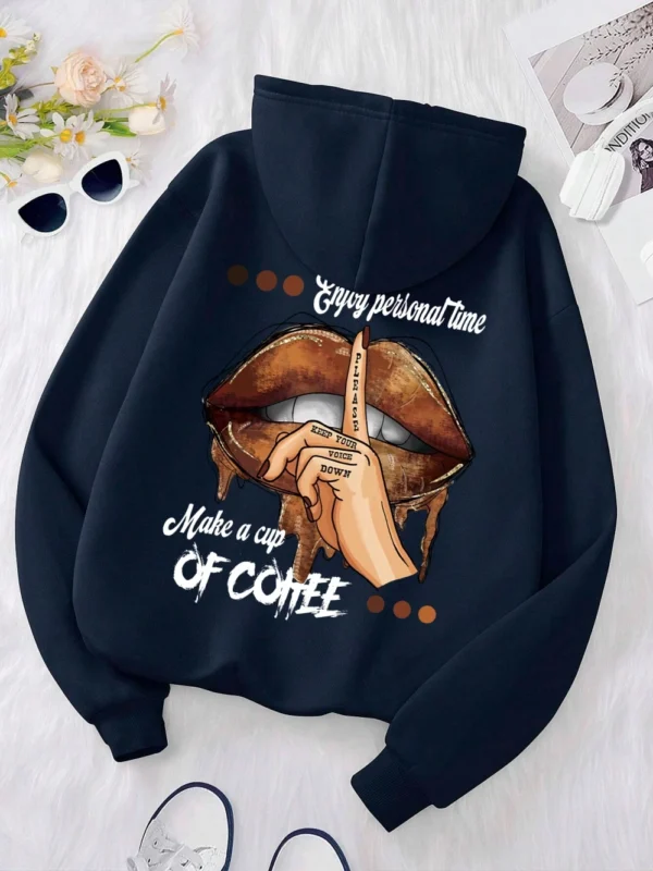 Women's soft fleece hoodie with "Make A Cup Of Coffee Dirty Little Secret" print.