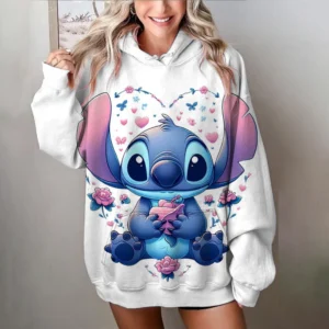 Women's loose fit pullover hoodie with a large