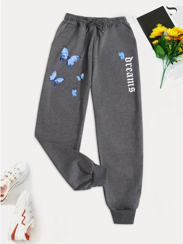 Women's butterfly print hip hop sweatpants for autumn/winter.