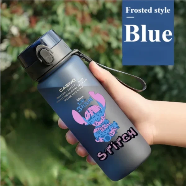 Large 1000ML clear plastic water bottle with blue Stitch and pink Angel Lilo & Stitch cartoon characters design. Portable drink cup.